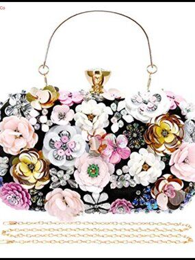 Floral Beaded Pearl Clutch Evening Bag Wristlet Formal Wedding Party Purse